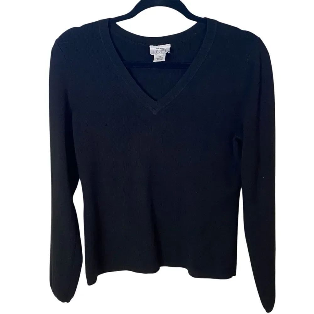 Loft Black V-Neck Top Sz M